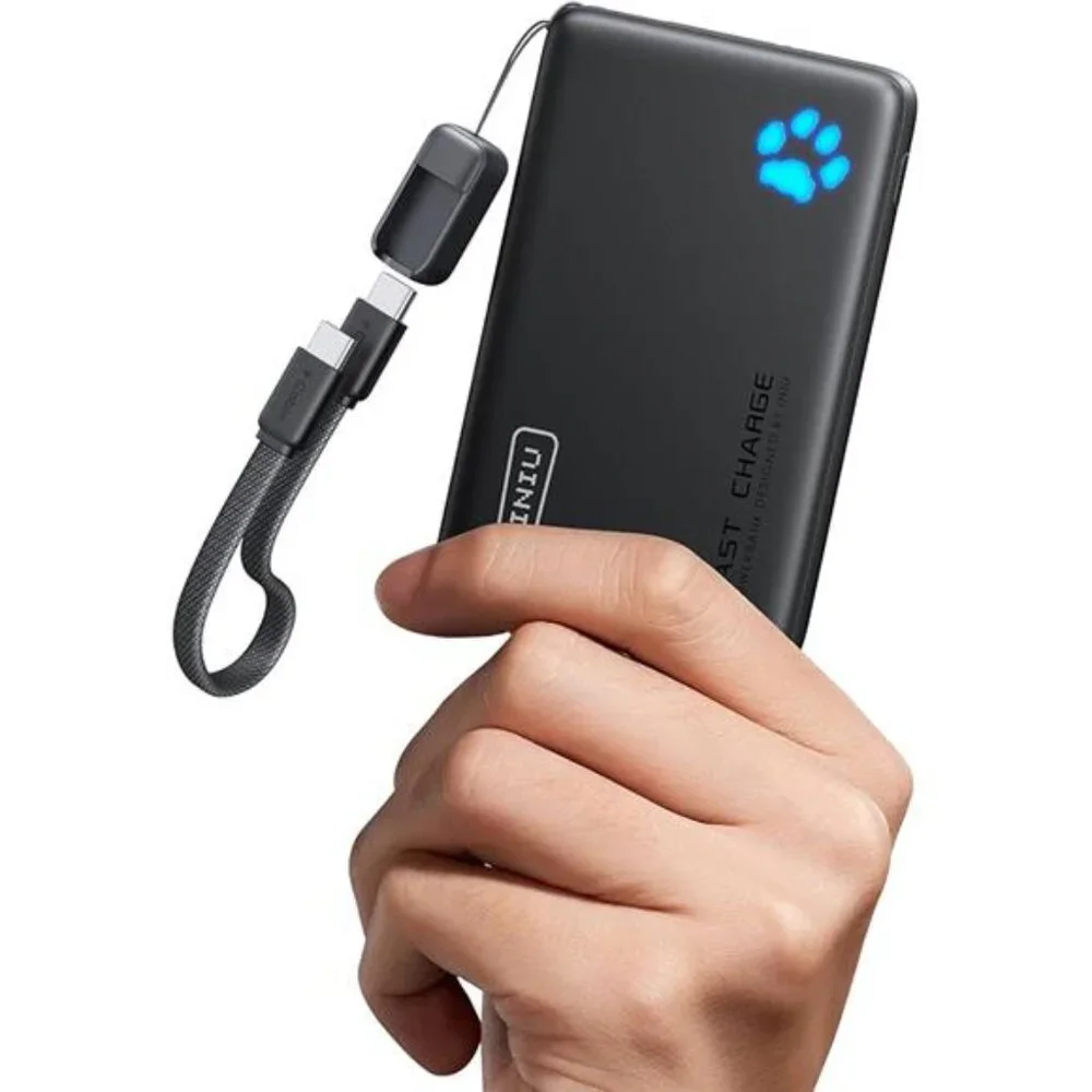 Portable Charger Ultra Slim 45W Fast Charging with Attached USB C Cable